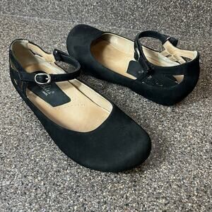 Earthies by Earth Women Sz 8B Black Leather Flat Comfort Casual Ankle Strap Shoe